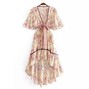 Floral Cutout High Low Summer Beach Vacation Dress